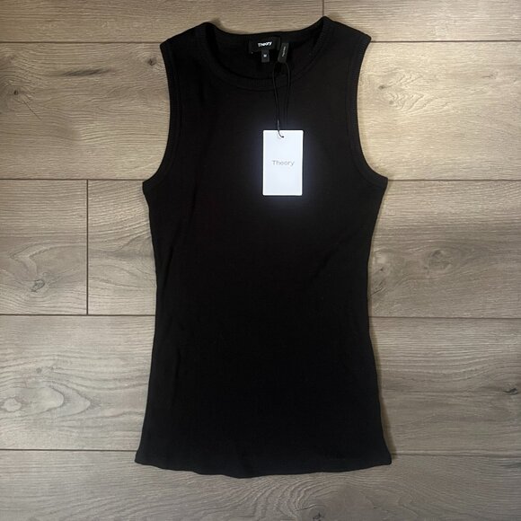 Theory New With Tags Black Compact Rib Tank Top Medium MSRP 110 - Picture 1 of 4
